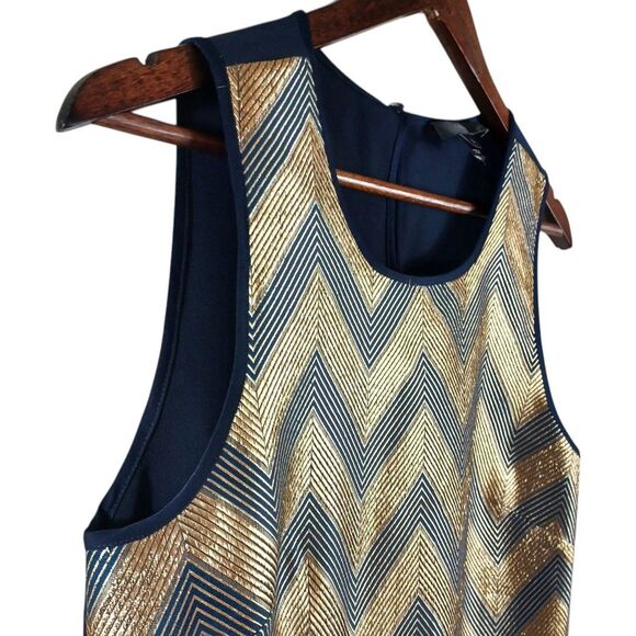 J Crew Wool Blend Sz 2 Shimmer Gold & Navy Modern Gatsby Lightweight Sleeveless - Picture 3 of 8